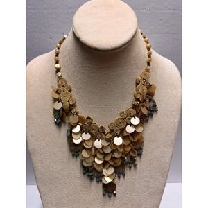 Necklace Dangle Swirls design brown blue tones cluster drop dangle